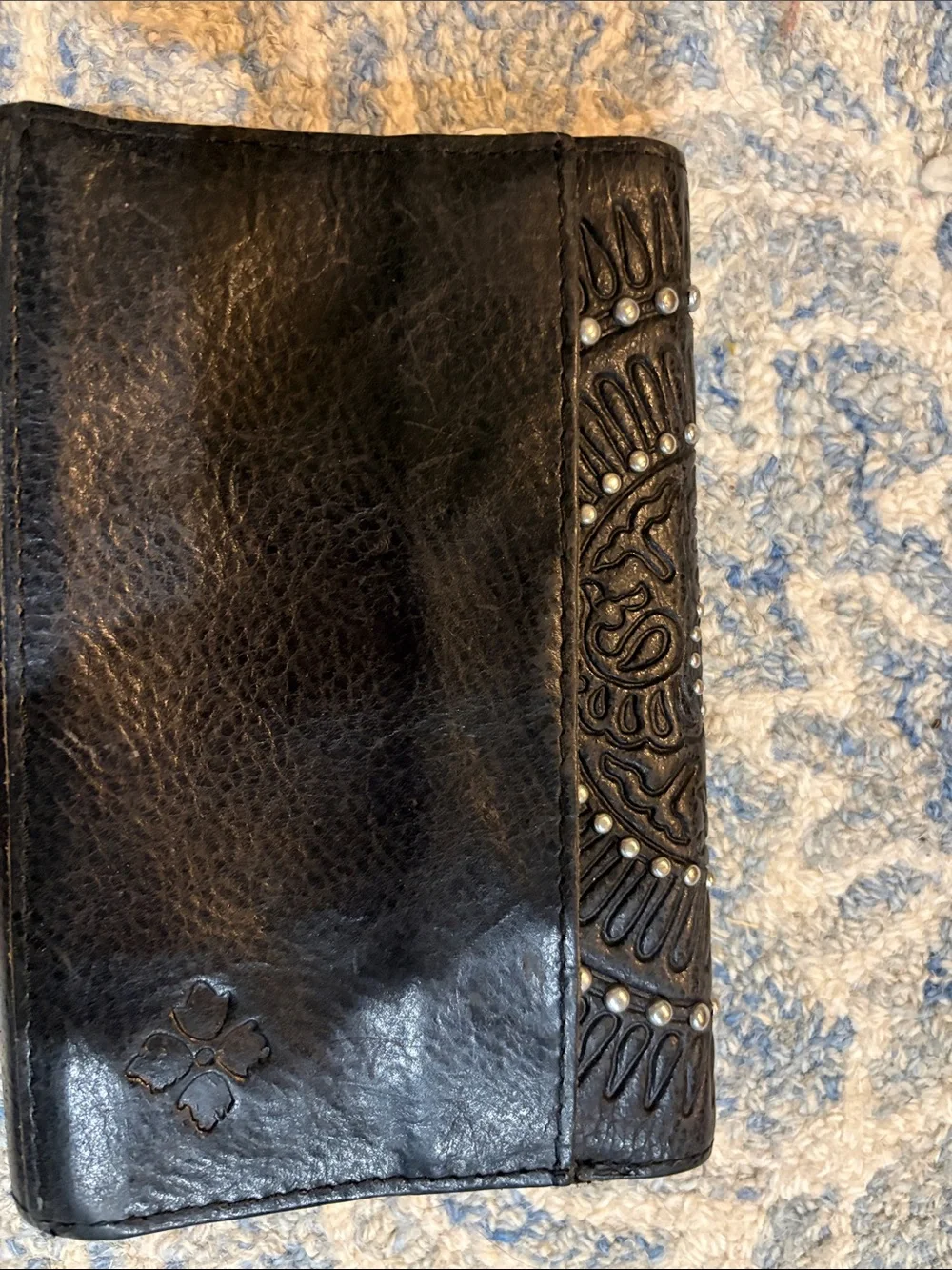 Patricia Nash Black Embossed Leather Wallet with Stud Accents
